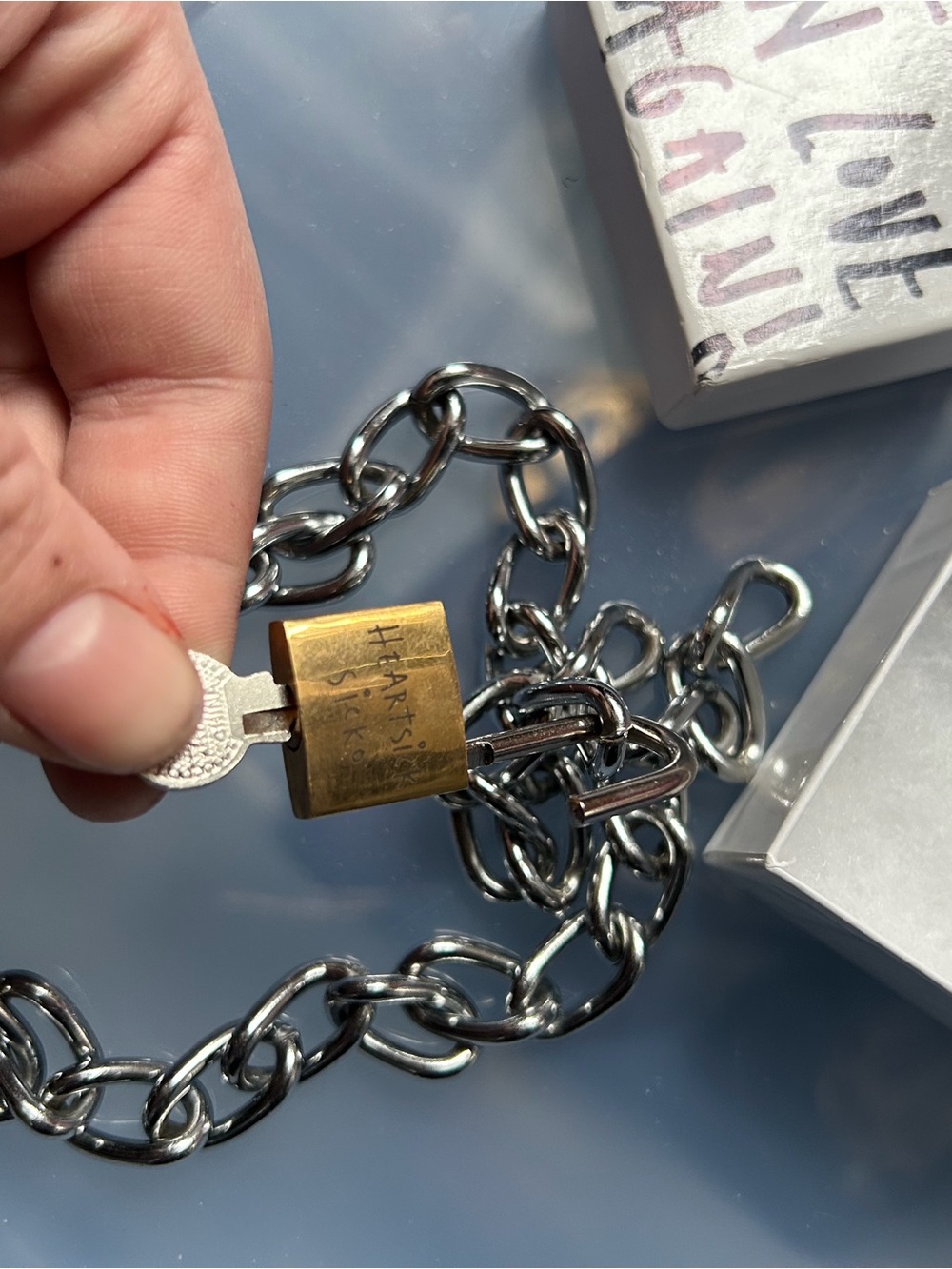 Silver Chain Necklace with Gold Padlock Accent - Women’s Fashion Jewelry - Picture 3 of 5